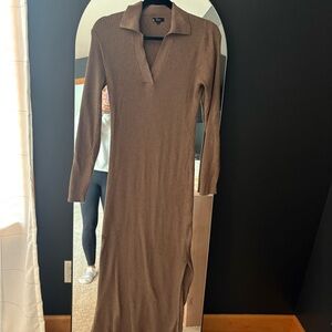 Long Sleeve Brown Knit Dress